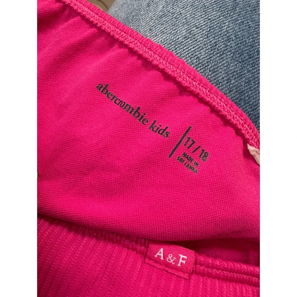 Abercrombie Kids Girls Pink Ribbed Bikini Set 2 Piece Cross Neck Cutout 17/18